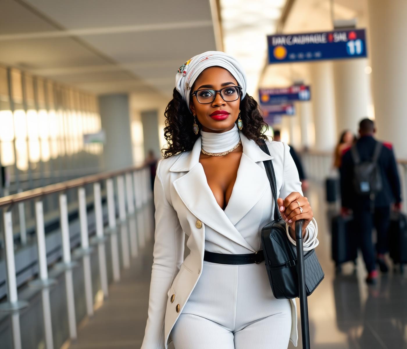 Elegant traveler at airport departure lounge